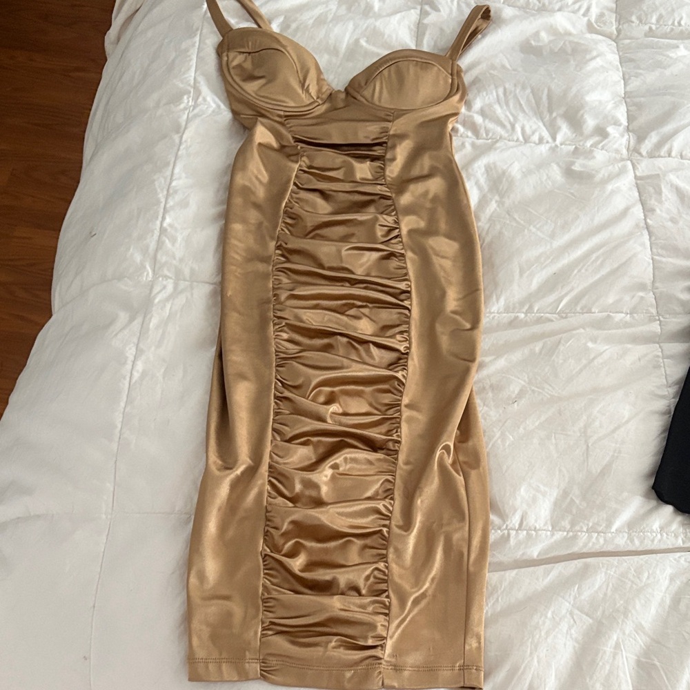 Nookie Gold Satin Midi Dress